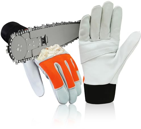 Intra-FIT Gants de protection pour tronçonneuse en cuir de vachette avec protection pour main gauche EN ISO 11393-4 Classe 0 Gants forestiers pour tronçonneuse