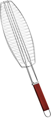 HTUK Long Handle BBQ Grill, Portable And Foldable Stainless Steel BBQ Grill Basket Roast For Fish/Vegetable/Steak/Shrimp, Iron Wire Assorted Designs (Fish Holder Grill)
