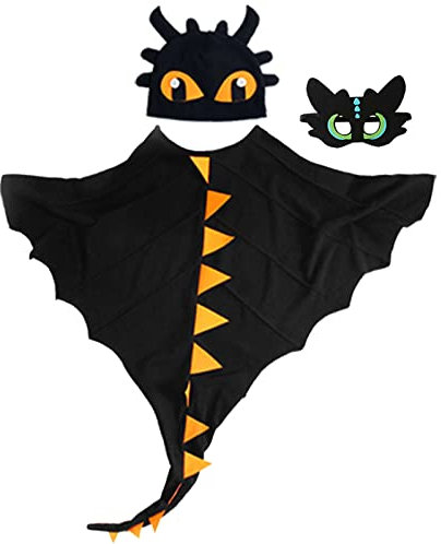 Guador Cape Kinder Dinosaurier Cosplay Umhang mit Maske Kapuzenumhang Karneval Weihnachtskostüme Halloween Kostüm für Jungen Mädchen (Schwarz)