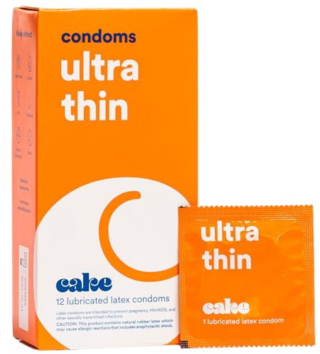 Hello Cake Ultra Thin Condoms, Premium Silicone Lubricated Latex Condoms for Men, Made for a Super Close Feel and a Natural Fit, BPA Free, Fragrance-Free, Glycerin Free – 12 Count