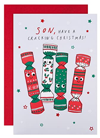 Hallmark Weihnachtskarte für den Sohn – lustiges festliches Knallbonbon-Design mit roter Folie