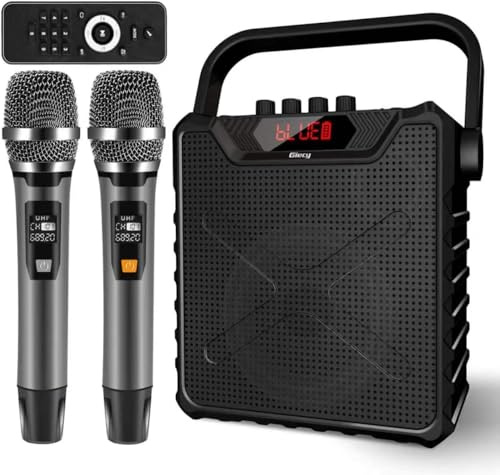 Giecy Voice Amplifier with 2-UHF Wireless Microphone, Portable Karaoke Speaker, 6000mAh PA System Megaphone, Party Bluetooth Speaker with Bass Boost for Adults, Kids, Parties Singing