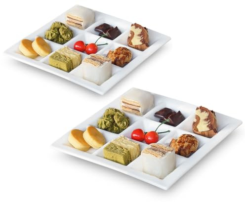 Cinf Ceramic Divided Plate, 2 Pack 9-Section Snack Tray Sauce Compartments