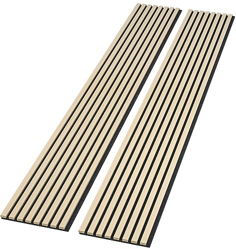 ROOMTEC Lot de 2 panneaux muraux acoustiques en bois massif, 240 x 32 cm, panneaux muraux insonorisants à lattes en bois pour décoration murale, chêne