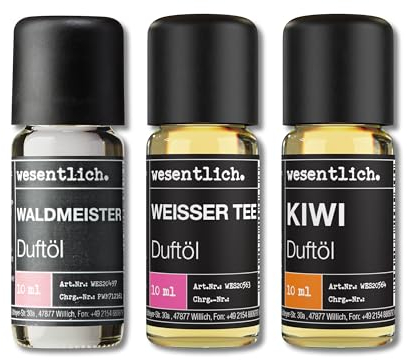 wesentlich. Juego de aceites aromáticos, composiciones aromáticas armoniosas para quemadores, difusores y velas – Waldmeister, té blanco, kiwi