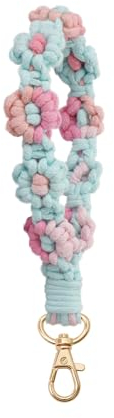 AOKSUNOVA Schlüsselanhänger Band Schlüsselanhänger Makramee Schlüsselband Kurz Key Chain Blau Rosa