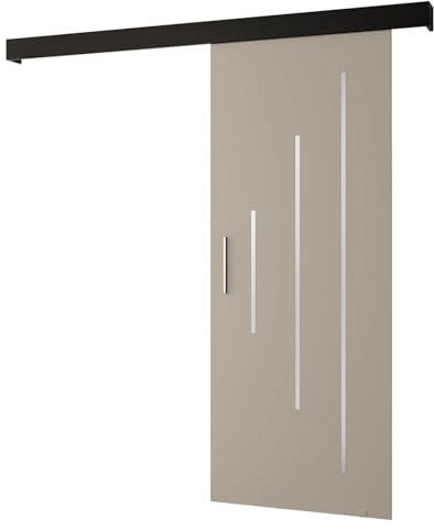 MEBLE KRYSPOL Salwador Y Schiebetürsystem mit Schienenabdeckung - Zierstreifen - Wandschiebetüren für Innenräume - Solide Konstruktion - 90x204 cm - Kaschmir Schwarz Silber