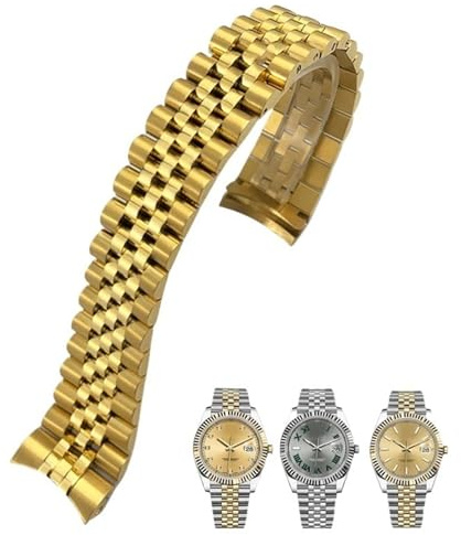 BAHDB 316L Edelstahl-Armband, 20 mm, passend für Rolex Datejust Oyster Perpetual 36 mm, Zifferblatt-Armband, silberfarben, goldfarben, solides Armband