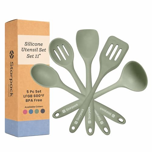 Starpack 'Stir & Serve' Silicone Cooking Utensils Set (5 Pcs) - 10.5 - Kitchen Utensil Set Heat Resistant to 600°F - Kitchen Utensils for Nonstick Cookware - Silicone Utensil Set for Mixing & Cooking