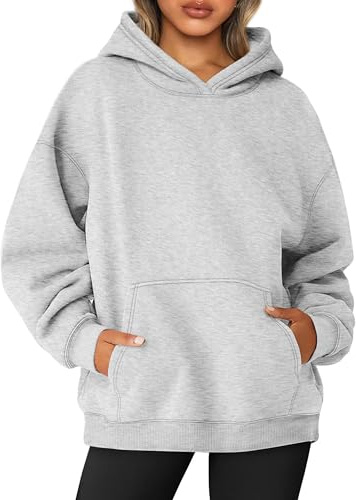 Jhsnjnr Hoodie Damen Oversize Sport Pullover Langarm Fleece Gefütterte Sweatshirt mit Kapuze Einfarbig Basic Hoody Kapuzenpullover