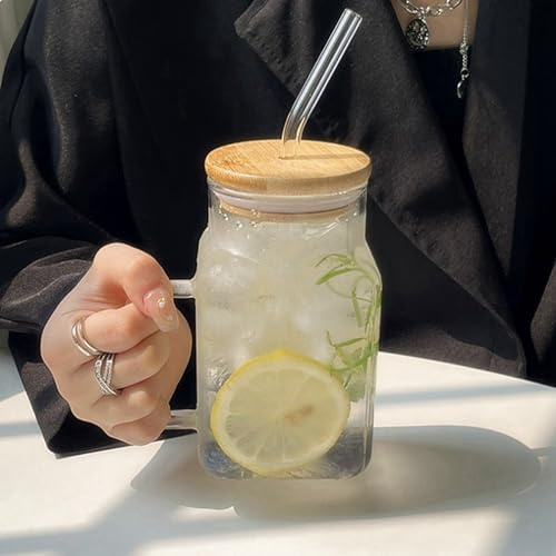 Hotfiary Glasbecher mit Deckel und Strohhalm, 15oz Ripple Trinkgläser, Biergläser, Eiskaffeebecher, niedliche Glasbecher, Vintage Wassergläser für Saft, Bier, Kaffee, Tee und Cocktail