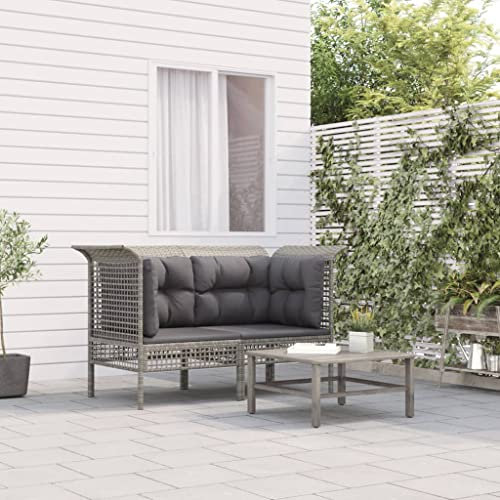 LIANGDONFC terassenmöbel außen、bistrotisch mit 2 stühlenGarten-Ecksofas mit Kissen 2 STK. Grau Poly RattanIdeal für Terrassen, Gärten
