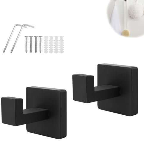 HERKINDNESS 2 Stück Handtuchhalter Schwarz, Handtuchhalter mit Bohren Edelstahl, Handtuchhaken zum Bohren, mit Schrauben Schraubenschlüssel Geliefert, für Balkon, Badezimmer, Wohnzimmer