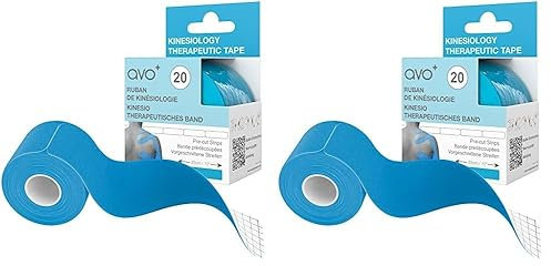 AVO+ Kinesiologie Tape - 5m Rolle mit 20 Geschnittenen Streifen, Elastisches Therapeutisches Sportband, Physio-Übungen und Muskelregeneration, Schwellungen und Schmerzen Lindern, Wasserfest, Blau