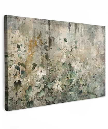 MuchoWow© Leinwand Bilder Groß XXL Wanddeko Wohnzimmer Aesthetic Room Decor | 120x80 cm - Deko Zimmer Wandbilder Modern Bild auf Blumen - Laub - Abstrakt