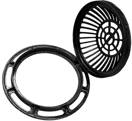 Natotela 12in Ductile Iron Atrium Drain Grate and Frame,Dome Durable Metal Overflow Relief Gully Dome Grate with Bolted Down Base,Cast Iron Sewage Drain Grates for Garden,Yard,Lawn(Overall Size 14.2)