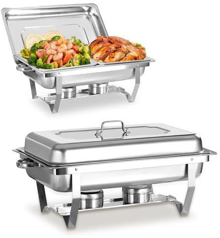 EVGTTI Chafing Dish 1/2 GN Edelstahl Buffet-Set Warmhaltebehälter Speisenwärmer Wärmebehälter Rechaud für Catering, Buffet und Party (2 Set)