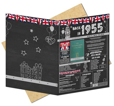 70-årsdag presentidéer för män eller kvinnor. Tillbaka 1955 jätte gratulationskort. Födelsedagsfest dekor hemtillbehör. Present till honom eller henne som fyller 70 år. Vintage 13 x 9 kort med