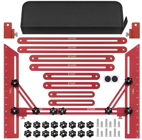 Herramienta de Plantilla para Peldaños de Escalera, Herramientas Medición Escaleras con Barras Soporte Auxiliares y Bolsas Almacenamiento, para Soporte Escaleras Tabiques (Ajustable 10,5 a 60,5 In)