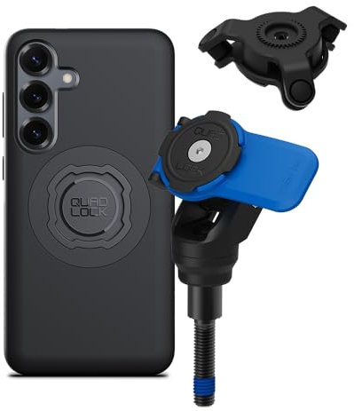 Quad Lock Handlebar Clamp Motorcycle Phone Mount with Vibration Dampener and MAG Phone Case for Galaxy S25+