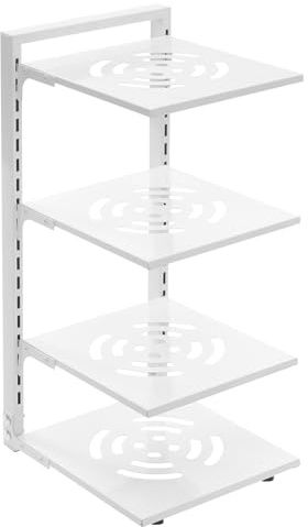 niorttkx Pot Rack Organizer, Adjustable Pot Pan Stand Organizer Rack, Detachable Kitchen Pan Holder Organiser Stand for Kitchen Counter Cabinet (White, 4 Tiers)