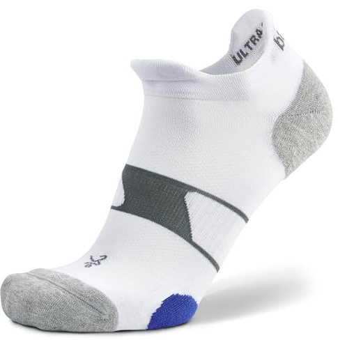 Balega Ultraglide dämpad prestanda visar atletiska löparstrumpor för män och kvinnor (1 par) - ergonomisk passform, fukttransporterande, andningsbar, sömlös tå, vit/grå, liten (UK storlek 4-7)