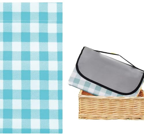 CALLYSONIC 150 x 100 cm, coperta da picnic impermeabile con maniglia, Picnic Blanket, tappetino da picnic, lavabile, pieghevole, motivo a quadri blu navy, per picnic, attività all'aperto, campeggio