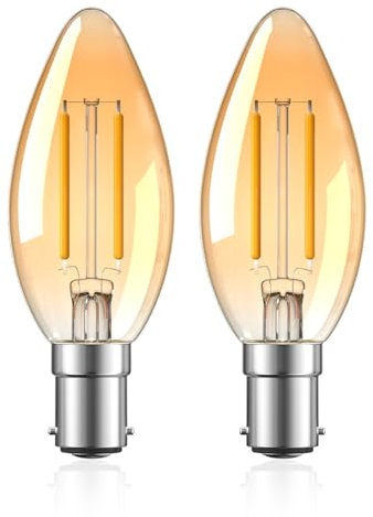 Klarlight B15 Small Bayonet Candle Light Bulbs 2.5W, C35 B15 LED Candle Bulbs Warm White 2200K, SBC Small Bayonet Cap for Candle Warmer Lamp,Equivalent 20W,Non-Dimmable,200LM,2-Pack