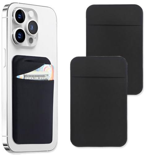 JEYORZY 2 pcs Porte-Cartes pour téléphone avec Autocollant Adhésif pour l'Arrière du Téléphone, Pochettes Extensibles en Tissu pour Carte d'Identité, Carte de Crédit, Portefeuille à Coller, Noir