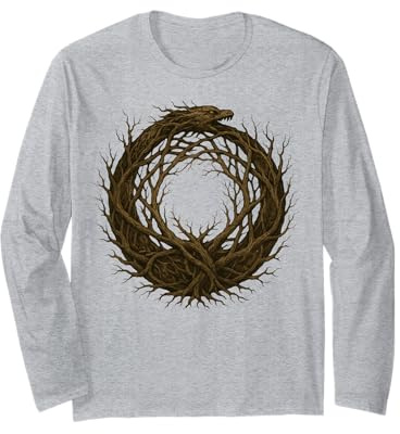 Verwurzelter Ouroboros Schlangenbaum Kreis Natur Symbol Langarmshirt