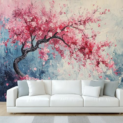 Générique Papier Peint Panoramique Fleur de Cerisier Fleuri, Papier Peint Peinture à L'huile Arbre Floral, Fresque Murale, Decoration Chambre Salon, 400 x 280 cm