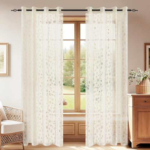 YSTELLAA Tende Per Interni In Voile 2 Pannelli, 140x260cm, Tende Pizzo Macrame Eleganti, Curtains Con Occhielli Bianche Per Soggiorno E Camera Da Letto Moderne Luminoso, Beige