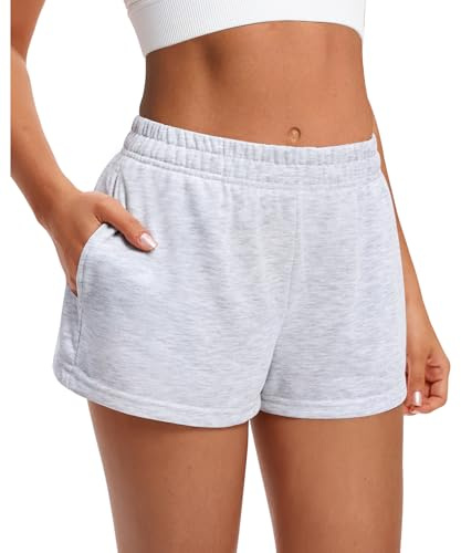Womens Running Shorts Elastic High Waist Cotton Gym Jogger Lounge Sweat Shorts with Pockets