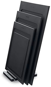 WOLL – Set de 4 planches à découper Cut & Serve avec support – composite papier certifié FSC – sans BPA ni COV – résistant à la chaleur & compatible lave-vaisselle, noir mat