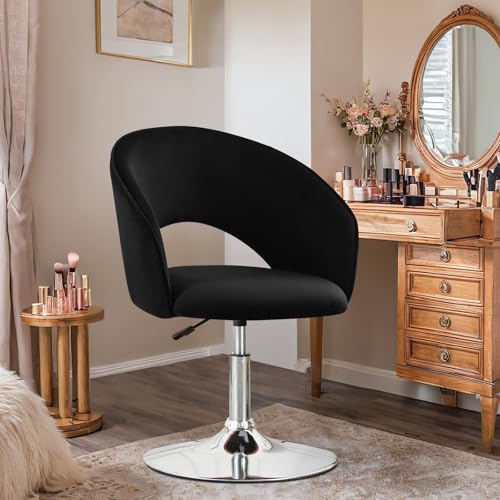 Ckaff Barsessel Schminkstuhl Loungesessel, Cocktailsessel Barhocker Höhenverstellbar Drehbar aus Samt Clubsessel Polsterstuhl Drehstuhl mit Armlehne für Wohnzimmer Esszimmer Schlafzimmer, Schwarz