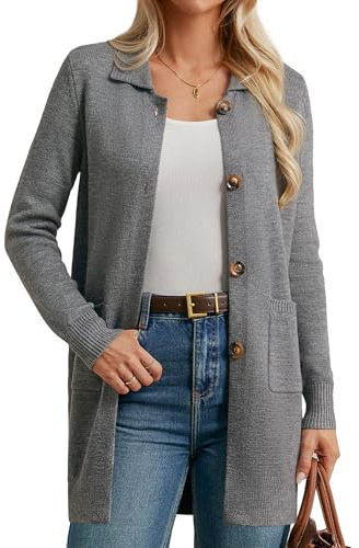 GRACE KARIN Cardigan lungo da donna a maniche lunghe con risvolto collo button down cardigan con tasche
