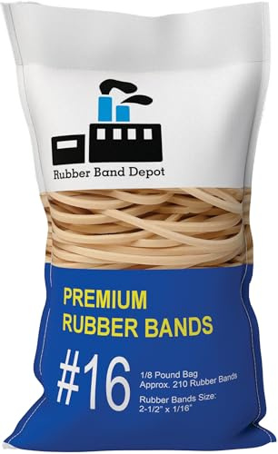 2-1/2 x 1/16'' - Size #16 - Rubber Band Depot - Everyday Bands, Business Rubber Bands - Approximately 210 Rubber Bands Per Bag - 1/8 Pound Bag