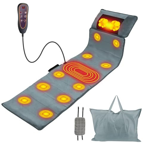 KOCASO Full Body Electric Massage Mat,Heat Vibration Massage Pad Cushion Back Massage Mattress Chair Pad with Neck Massage Pillow with 10 Vibration Motors Timer Anti-Slip Bottom
