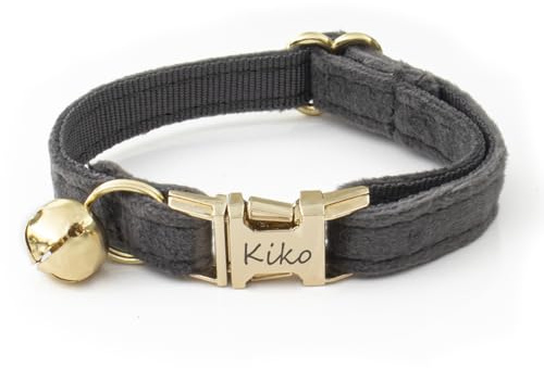 weiche künstliche Samt Katze Halskette, benutzerdefinierte Katze Etiketten, Hals 16-32 cm (Grau)