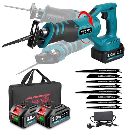 Yofidra Reciprocating Saw Cordless, 0-3600 SPM Variable Speed, Brushless Reciprocating Saws with 8 Saw Blades, 2 x 3.0Ah Batteries, Tool‑Free Blade Change, Portable for Wood, Metal, PVC Pipe Cutting