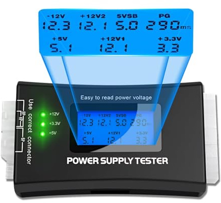 20 24 Pin PC Power Supply Tester Power Detector with LCD Display for SATA LCD Diagnose PSU 4/6/8 Pin Computer PC Energy Supply Tester for ATX ITX BTX PCI-E SATA Computer Energy Supplies 1PC Black