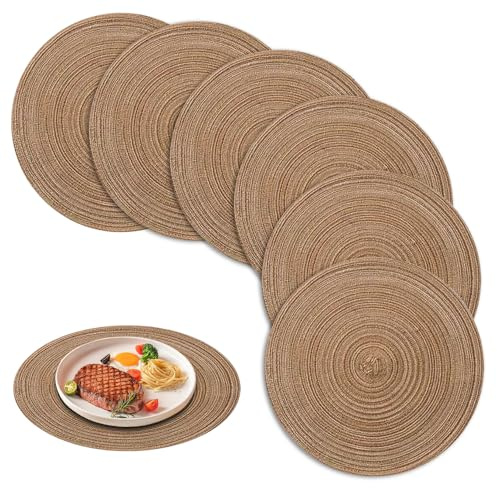 6 tovagliette rotonde in giacinto d'acqua, in paglia intrecciata, ecologiche e durevoli, per cucina, tavolo da pranzo, casa, ristorante e matrimoni