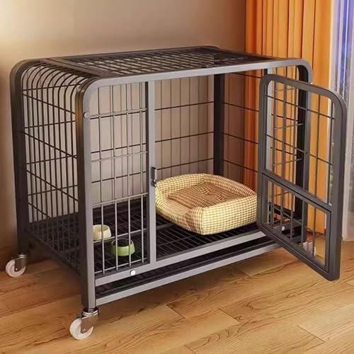 Hundekäfig Möbel Hundebox for Zuhause Große Hunde Eisenrahmen Mit Schwenkrädern und Tablett 3 Türen, in 4 Größen Erhältlich Extragroßes Haustierhaus(White,125 * 95 * 110cm)