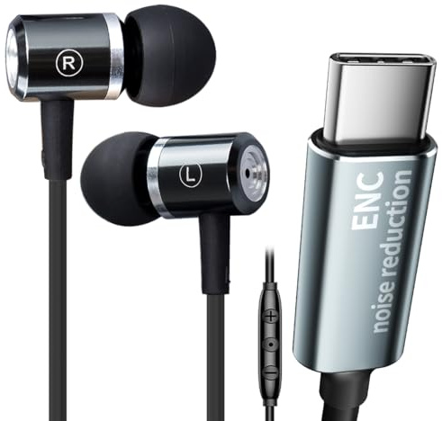 Kabel Ohrhörer mit ENC Noise-cancelling USB C In Ear Kopfhörer reicher Bass | Stereo Dynamisch Bass Earbuds,DAC Typ C Draht Kopfhörer Mit Mikrofon Geräuschunterdrückung und schalldämmende