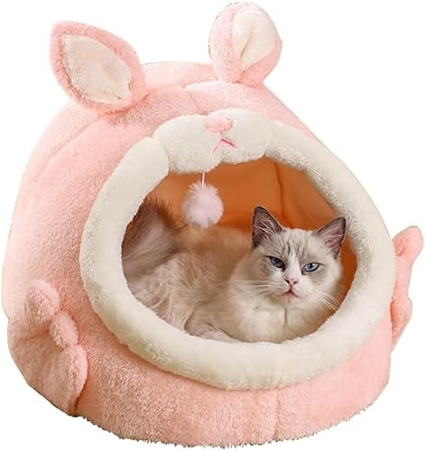 BANTASE Panier for Chat, Pot De Miel, Lavable, for Chien, Petite Grotte Chaude, Améliore Le Sommeil, avec Coussin Moelleux Amovible(A,Small)