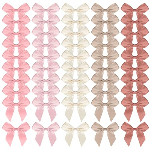 50 Stück Kleine Rosa Schleifen für Bastelarbeiten Selbstklebende Satinschleifen 5 cm Schleifendekorationen Vorgebundene Schleifen mit Klebepads für Geschenk Bäckerei Süßigkeitentüten Geburtstag Party