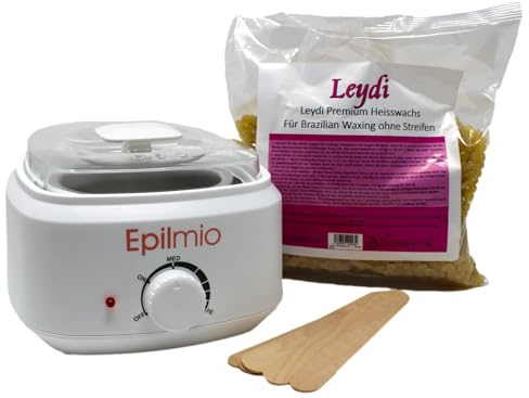 Leydi Brazilian Waxing Set Basic Honig – Elektrischer Wachserhitzer mit 800g Heißwachsperlen – Waxing Set für Zuhause – Inkl. Spatelset – Für Intim, Körper & Gesicht