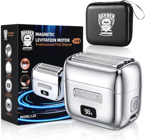 Full Metal Electric Foil Shaver for Men - 5 Floating Blades 14000 RPM Magnetic Levitation Motor, IPX7 Waterproof Wet & Dry Mini Razor, USB-C Rechargeable, Quiet Shaver with LED Display