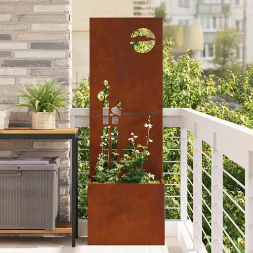 Sichtschutz für den Garten, Rost, 50 x 32 x 150 cm, dekorativer Bildschirm aus Cortenstahl, matt, für den Außenbereich, Zaun mit Ziereinsätzen, einfache Montage