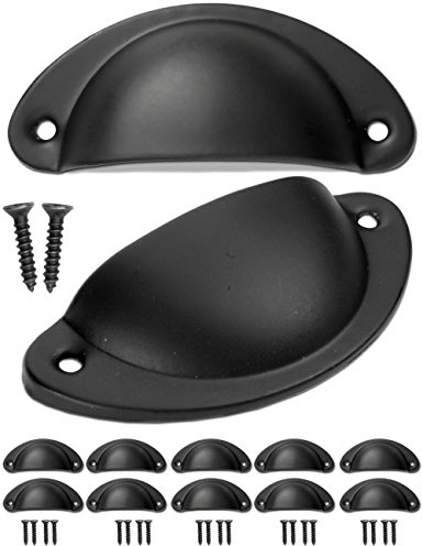 Fuxxer 10x Antike Schubladen-Griffe, Retro Design, Griff-Muscheln, Möbel-Griffe, Schwarz